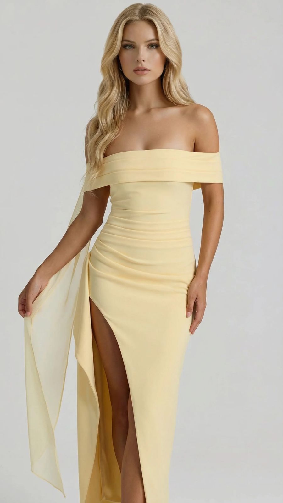 Valentina Ruched Maxi Dress - Yellow