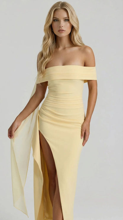 Valentina Ruched Maxi Dress - Yellow