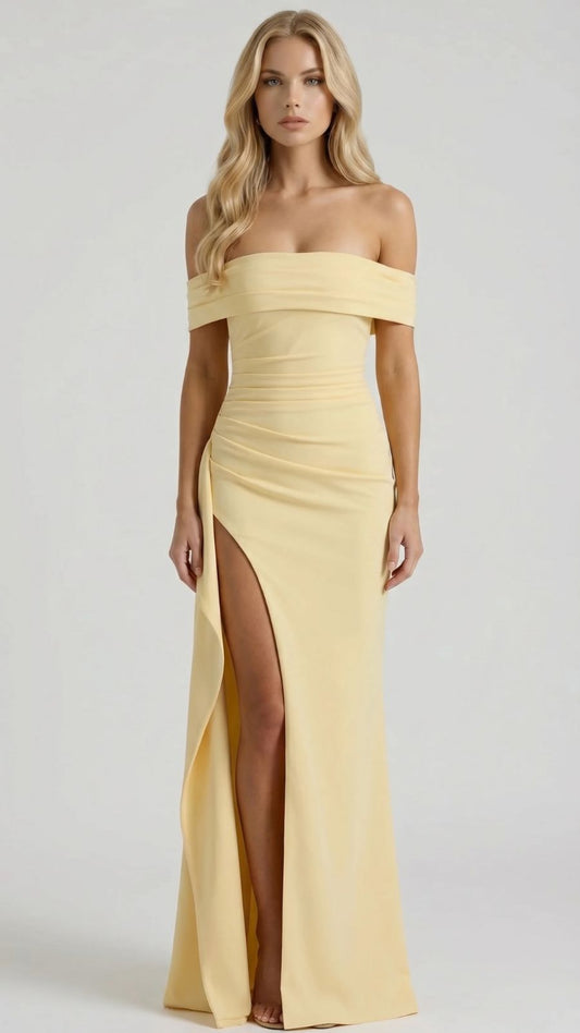 Valentina Ruched Maxi Dress - Yellow