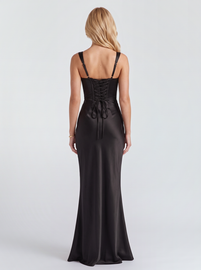 Veronica Satin Maxi Dress - Black