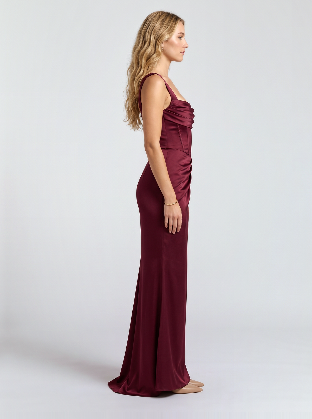 Veronica Satin Maxi Dress - Cherry