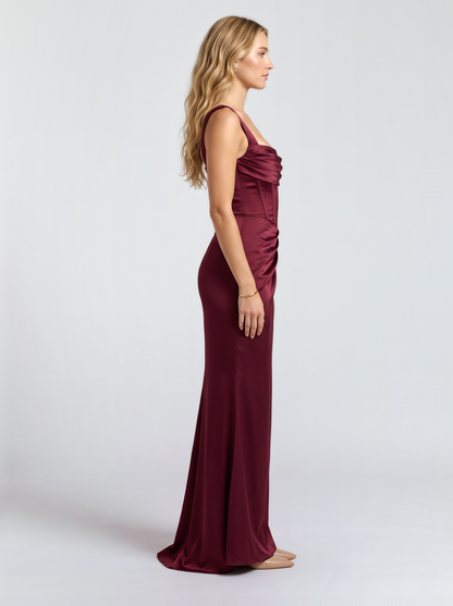 Veronica Satin Maxi Dress - Cherry