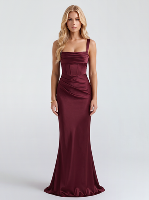 Veronica Satin Maxi Dress - Cherry