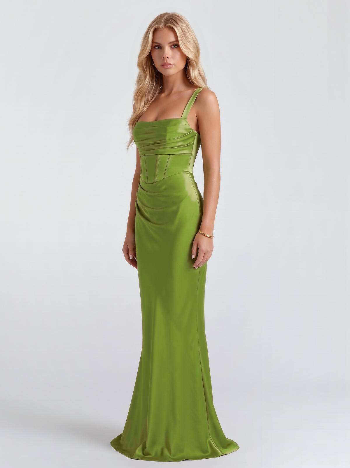 Veronica Satin Maxi Dress - Green