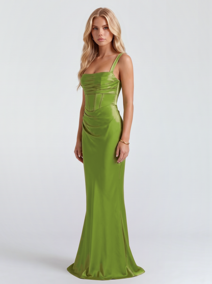 Veronica Satin Maxi Dress - Green