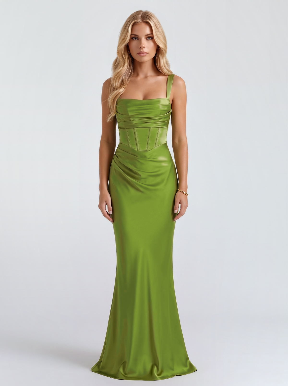 Veronica Satin Maxi Dress - Green