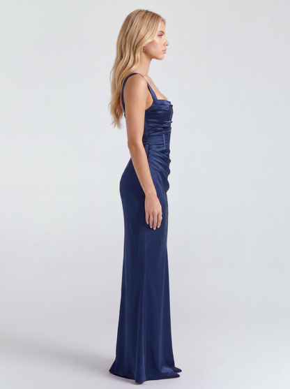 Veronica Satin Maxi Dress - Navy
