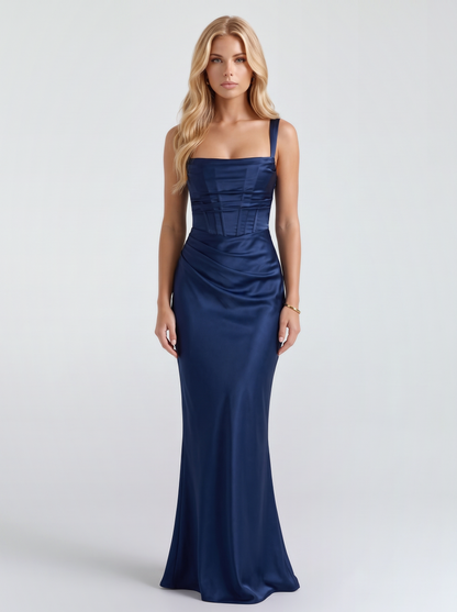Veronica Satin Maxi Dress - Navy