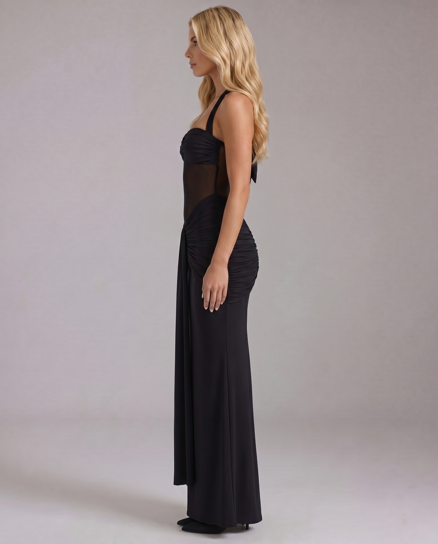 Victoria Ruched Maxi Dress - Black