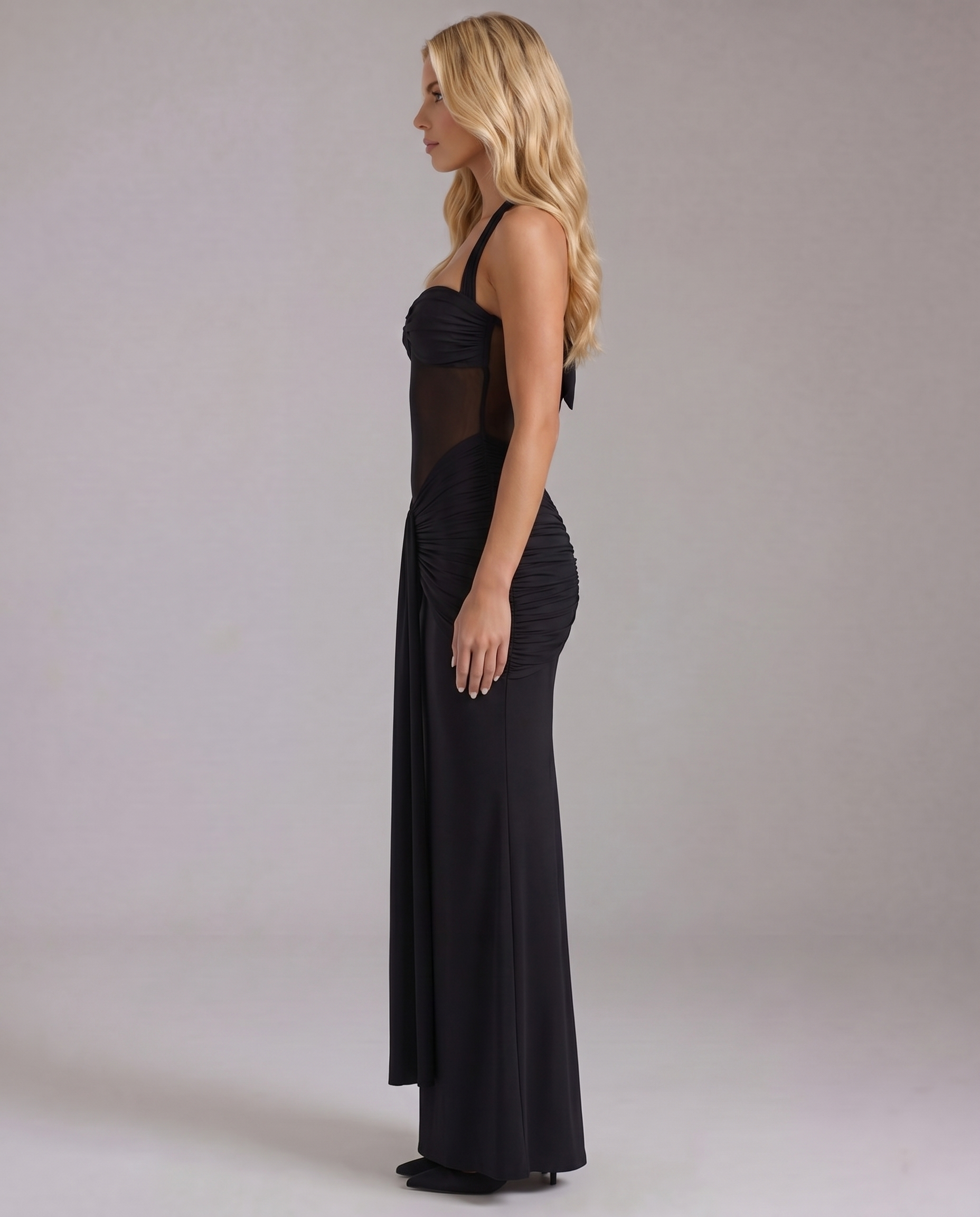 Victoria Ruched Maxi Dress - Black
