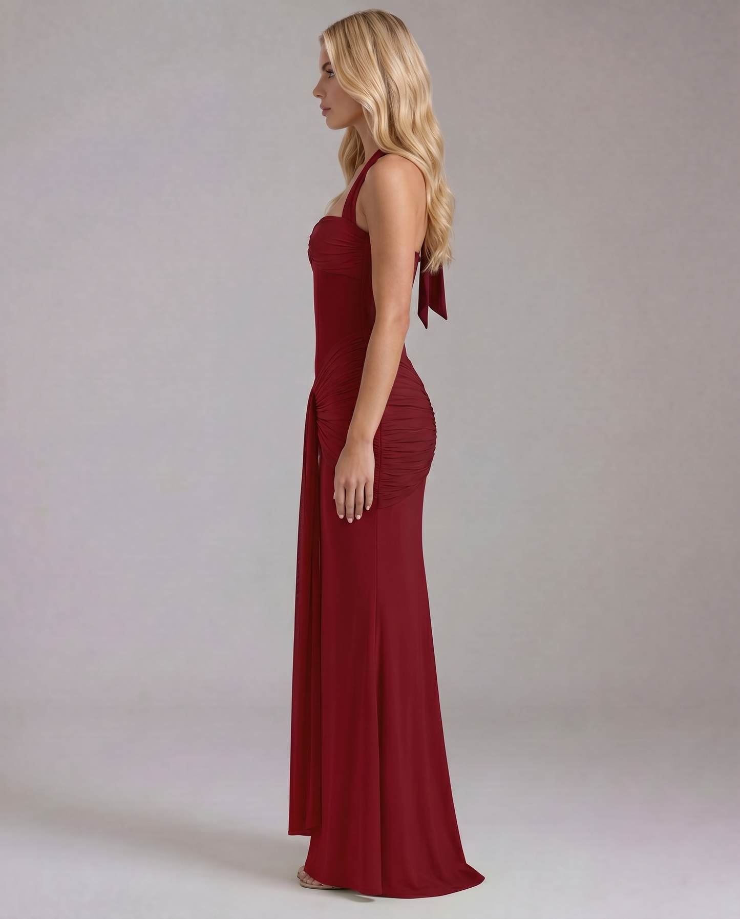 Victoria Ruched Maxi Dress - Red