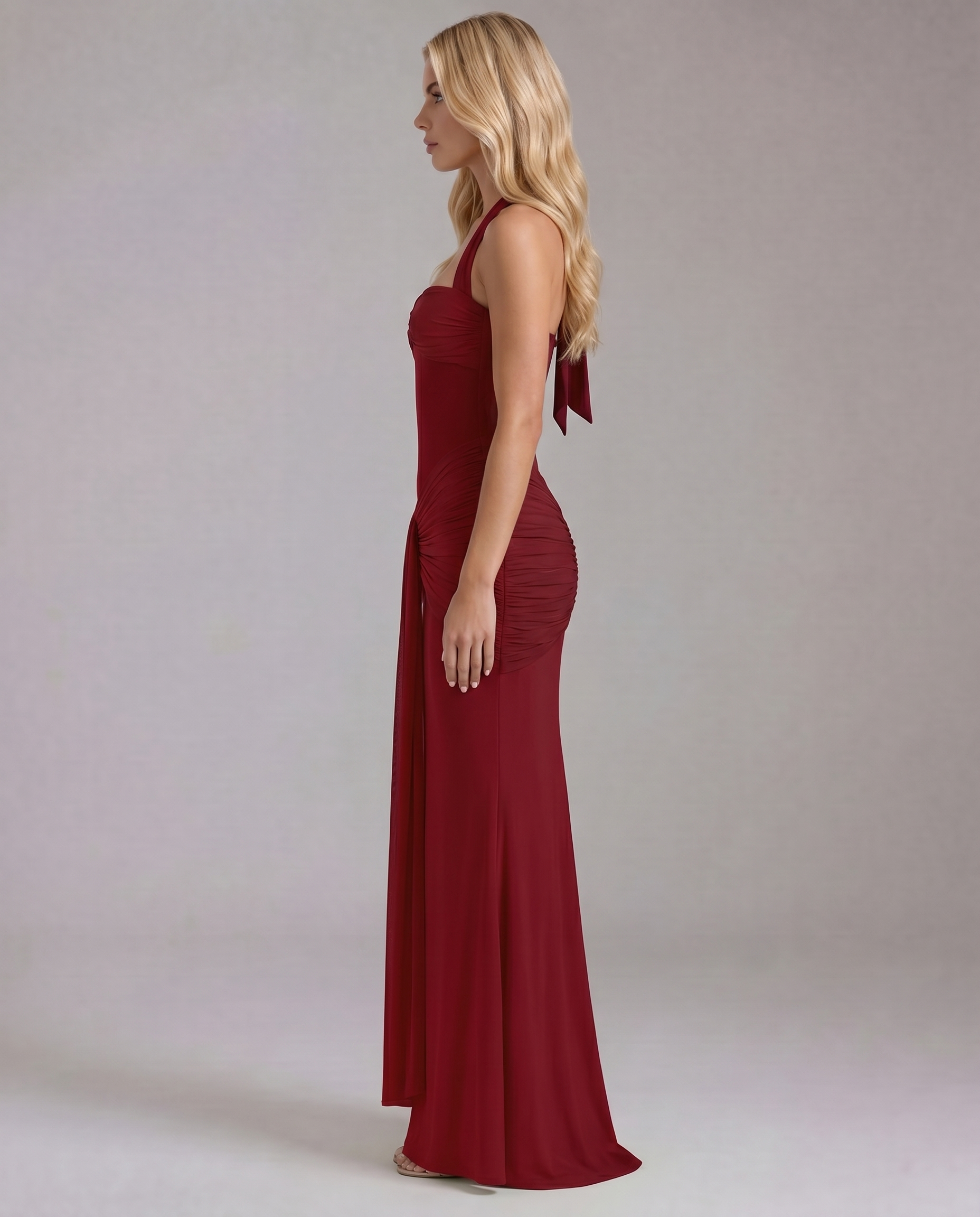 Victoria Ruched Maxi Dress - Red