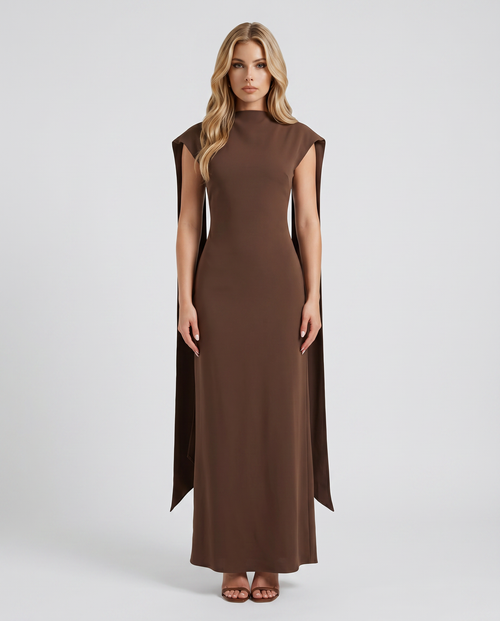 Vivienne Drape Maxi Dress - Chocolate