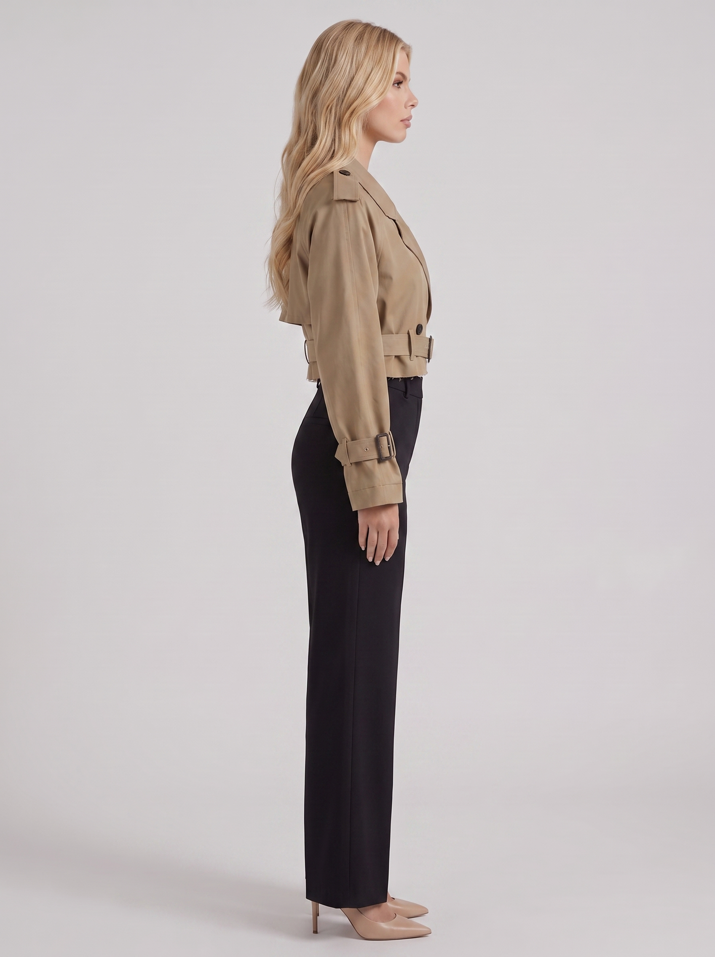 Women's dark brown utility trench with epaulette shoulders and belted cuffs