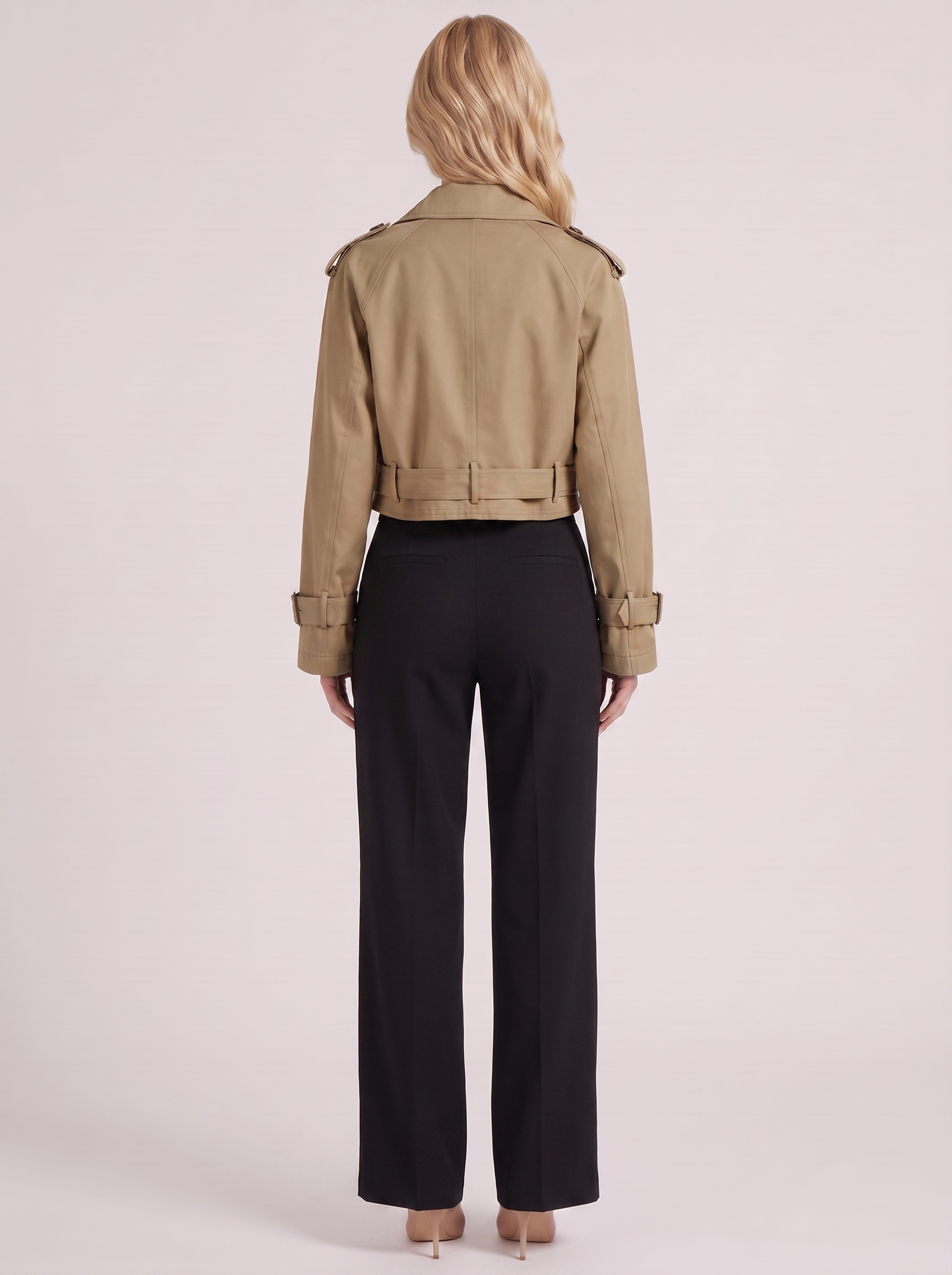 Women's dark brown utility trench with epaulette shoulders and belted cuffs