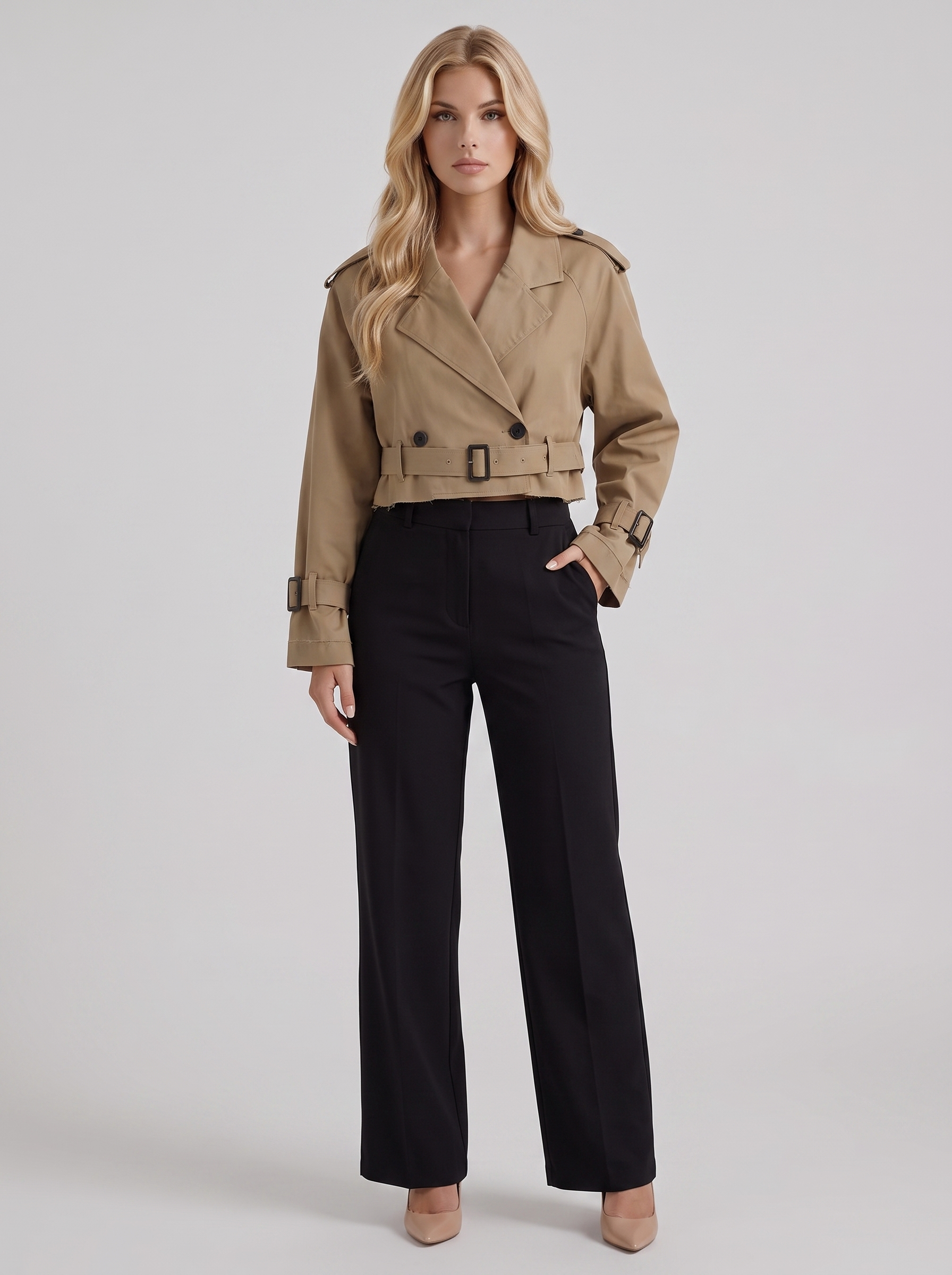 Women's dark brown utility trench with epaulette shoulders and belted cuffs