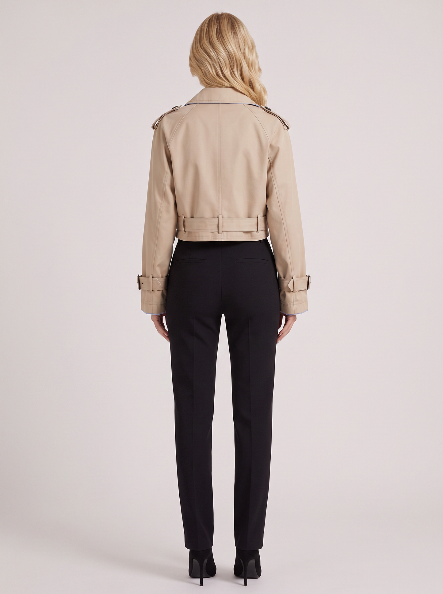 Women's khaki utility trench with epaulette shoulders and belted cuffs